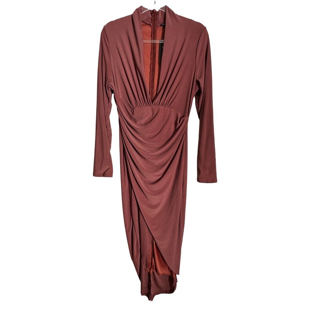 Fashion Nova What We Got Brick Red Midi Dress XL Sexy Bodycon‎ Stretch NWT Club